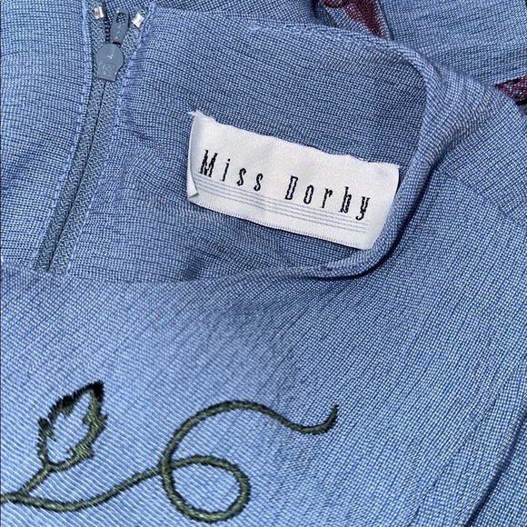 Vintage Miss Dorby Floral Blue Dress with Embroidered Details size XLarge - Picture 4 of 8